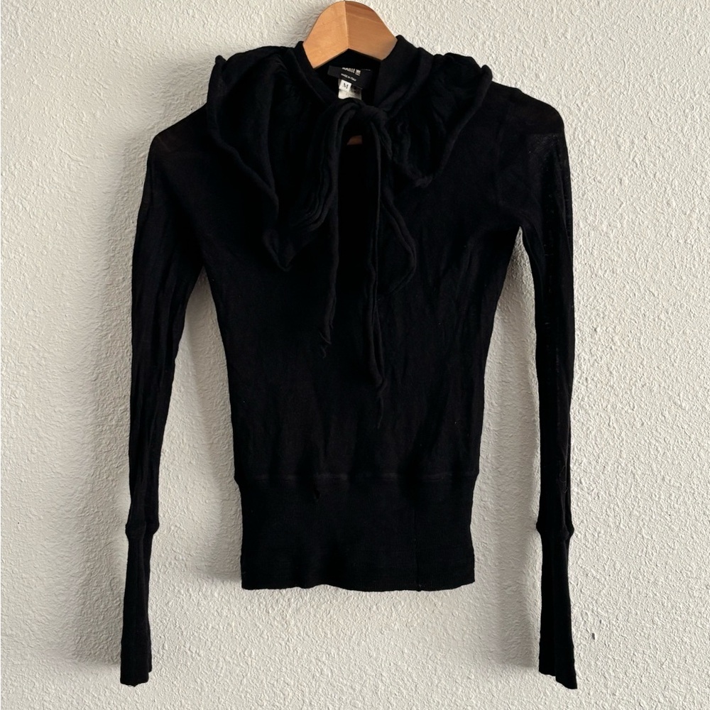 Authentic Wool Black Long Sleeve Sweater with Bow Detail